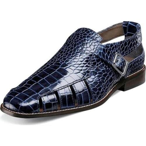 Men Casual Crocodile Print Leather Fisherman Sandals