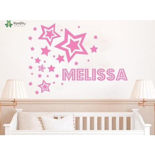 YOYOYU Wall Decal Stars Pattern Personalized Name Wall Stickers Girls Bedroom Name Removable Home Decor Interior Playroom SY635