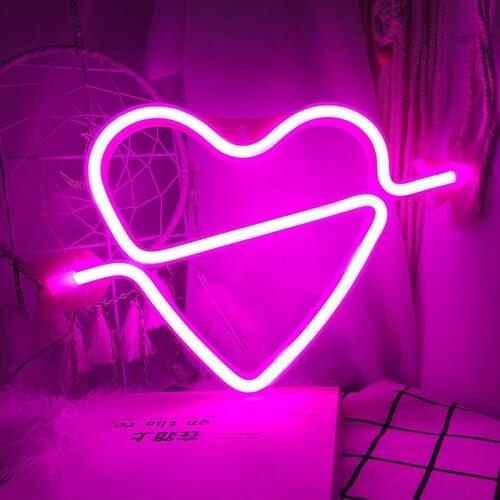Heart Shaped Neon Signs USB/Battery Powered Acrylic Wall Decor Decorative Home Atmosphere LED Night Lights for Girls JS22