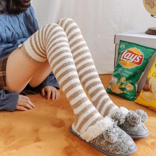 Coral fleece socks womens winter knee thickening plus fleece to keep warm knee high socks Cute long socks