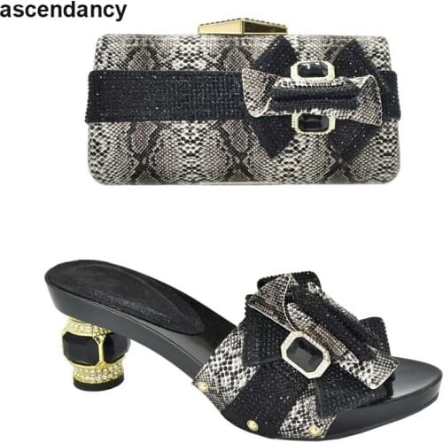 Latest Design African Women Party Shoes and Bag Set Open Toe Pumps Italian Design Women Shoes and Bag Set for Party Wedding