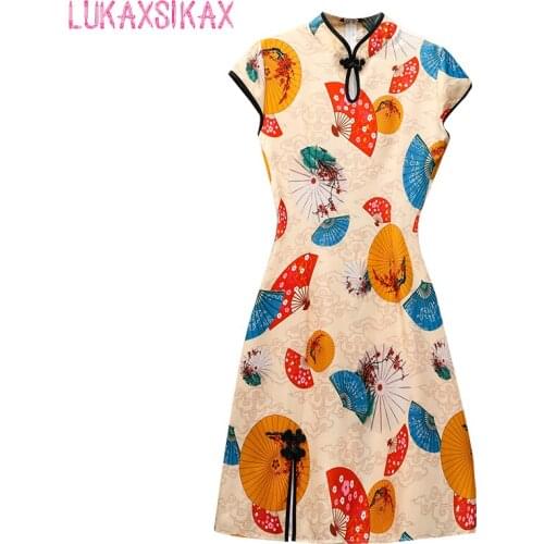 LUKAXSIKAX 2020 New Summer Women Dress High Quality Chinese Style Retro Print Improved Cheongsam Dress Plus Size M-4XL