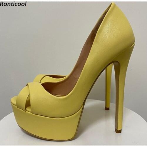 Ronticool New Arrival Women Platform Pumps Sexy Stiletto Heel Peep Toe Gorgeous 11 Colors Party Shoes Women US Plus Size 5-20