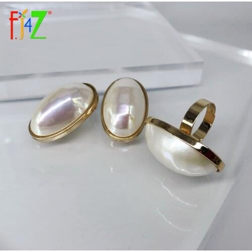 F.J4Z New Classic Big Pearl Stud Earrings for Women Fashion Oversize Top Finger Rings Baroque Female Jewelry Sets Dropship