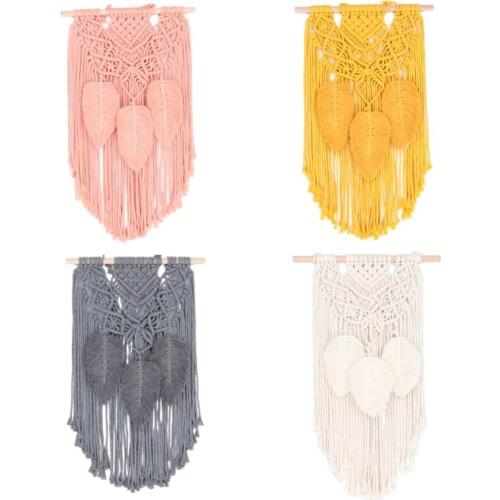 NEW Gray Yellow Pink Macrame Tapestry Wall Hanging Bohemian Chic Living Room Decoration Tassel Leaves Handicrafts Woven Tapestry
