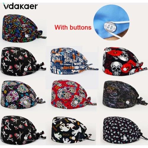 Wholesale prices women and men printing scrub caps beauty salon working hat accessories work hat Cotton nursing scrubs hat