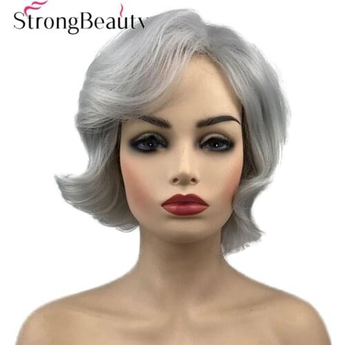 StrongBeauty Women Short Silver Grey Wig Wavy Hair Synthetic Cosplay Heat Resistant Wig