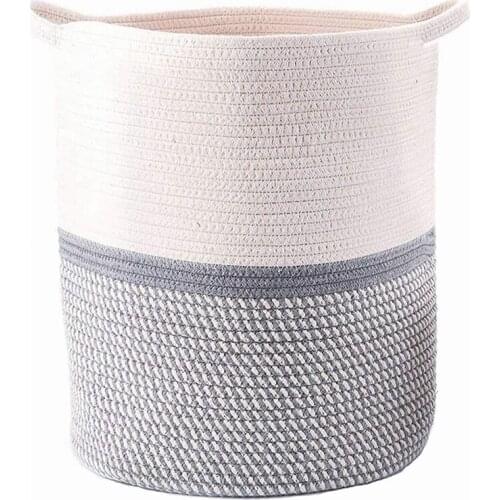 Cotton Rope Woven Basket with Handle,Baby Toys Multipurpose Storage Basket,Clothes&Blanket Hamper Basket,36X45CM