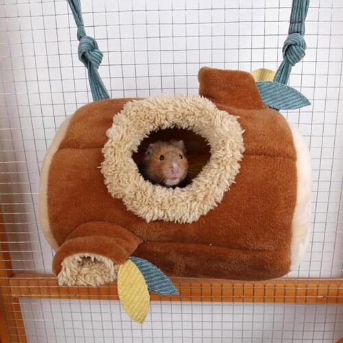Plush Stump Hamster Tunnel Hammock Hanging Nest Small Animals Bed Soft Hamster Sleeping Hanging Hammock Guinea Pig Nest Bed