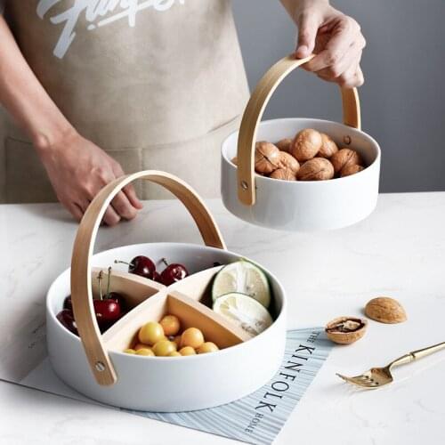 Nordic Portable Grid Ceramic Fruit TrayLiving Room Tea Dim Storage Organizer Home Decoration Compartment Snack Dried Fruit Plate