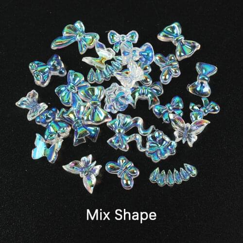 Glitter AB Resin Bow Ties/Butterfly 3D Charm Nail Art Rhinestones Decoration Mix Shape 30Pcs/100Pcs