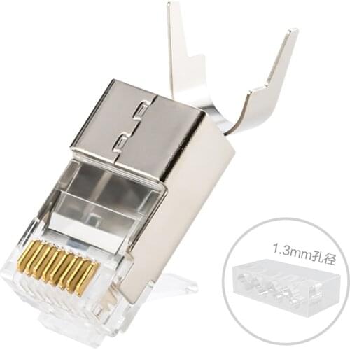 RJ45 8P8C Modu1.3mm 1.5mm large pin holes Cat6A Cat7 Modular Plugs Shielded With Loading Bar for Ethernet LAN Cable AWG23 0.57mm