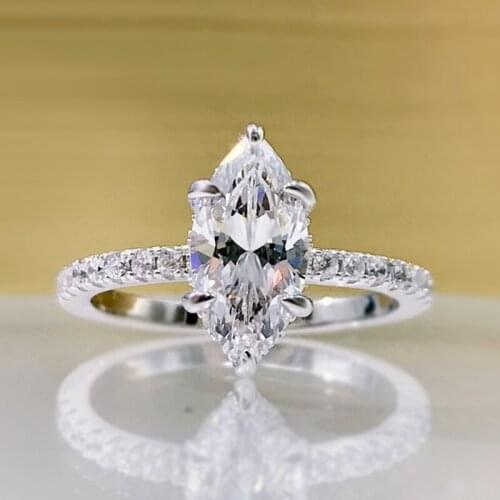 Luxury Rings Marquise Cut 6*12mm High Carbon Diamond 925 Sliver Engagement Ring For Women Jewelry Gifts High Quality 2021 New