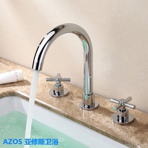 3 Pcs Luxury Chrome Silver Deck Mounted 3 Holes Sink Faucets Hot Cold Water Mixer Tap Bathroom Basin Faucet MPSK016
