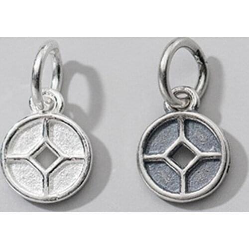925 Sterling Silver Bring Fortune Chinese Coin Dangle Charms 8MM Money Coming Silver Pendant Fit Women Men DIY Jewelry Making