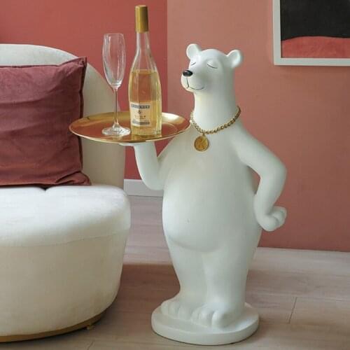 Modern Resin Crafts Polar Bear Sculpture Multifunctional Storage Tray Living Room Large Decorative Statue Creative Luxury Gifts