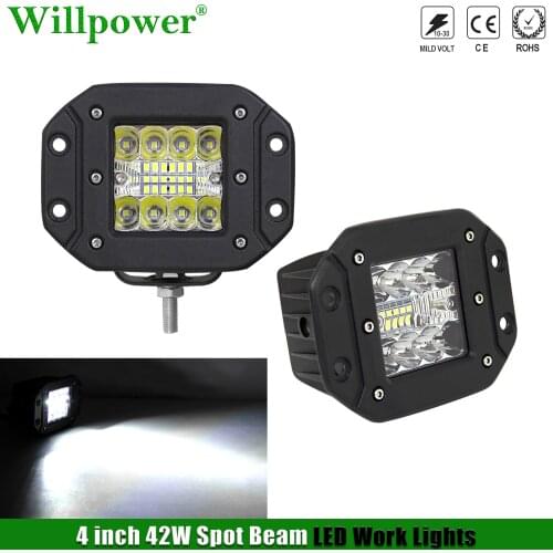 4x4 Truck 42W Flush Mount LED Work Light Pods Spot Flood Backup Reverse Lights For Jeep Offroad SUV Grill Mount Driving Fog Lamp