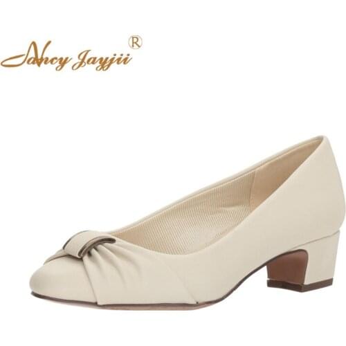 Women shoes Adult Pumps White Solid Flock Basic Butterfly-kont Sweet Med Square heels Slip-On Pointed Toe Fashion Party 2021