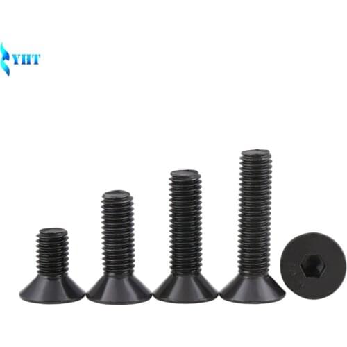 50pcs M2 M2.5 M3 M4 M5 M6 M8 mm flat head countersunk head black grade 10.9 Alloy Steel Hex Socket Head Cap Screw DIN912 Screws