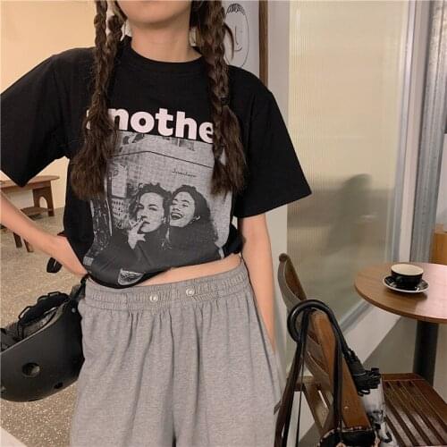 2021 Summer New Fashion High Quality All-match Small Short Print Trimming Round Neck Short Sleeve T-shirt Female Tops