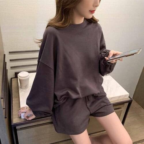 Women Fashion Short Sweater +Shorts Sets Woman Casual Sports Suit New Two Piece Set 2020 Large Size 2 PCS Costumes Outfit