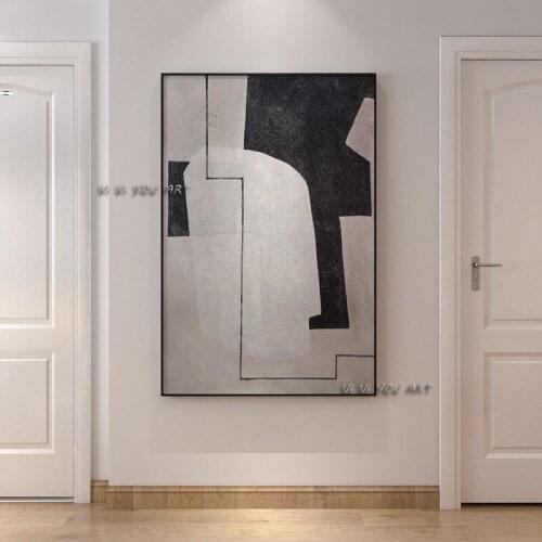 Handmade Oil Painting Modern Black and White Abstract Wall Art On Canvas For Office Living Room Decorations