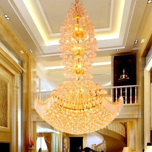 Gold Crystal Chandelier Lighting Fixture LED Modern K9 Crystal Chandeliers Home Villa Stair Clubs Hotel Hanging Lights D1m*H1.5m