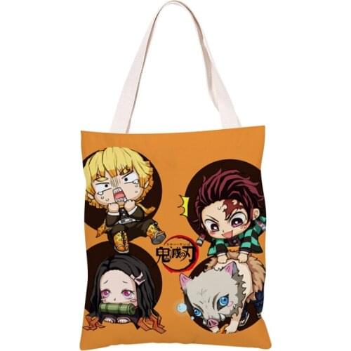Japan Anime Cute Demon Slayer Rengoku Kyoujurou Kanroji Mitsuri Tokitou Muichirou Canvas Shoulder Bag Handbag 36x33CM