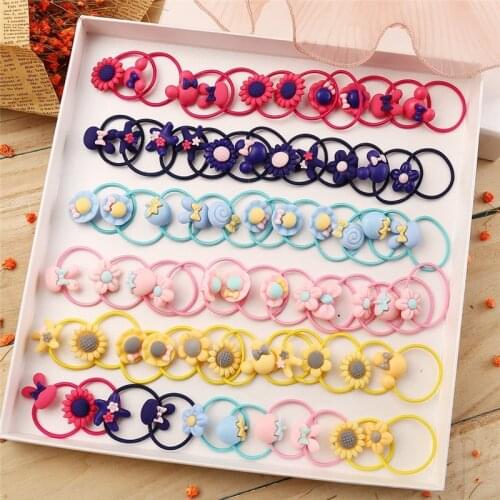 10PCS/Set Kids Flower Hair Accessories Barrette Scrunchie Girl Hair Bands For Children Cartoon Elastic Ponytail Holder Headband