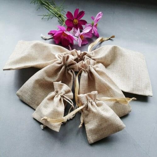 10pcs Jewellery Bag Silk Ribbon Cotton Jewelry Packaging Bag Sack Jute Packaging Display Bags Sachet Gift Storage Drawstring Bag