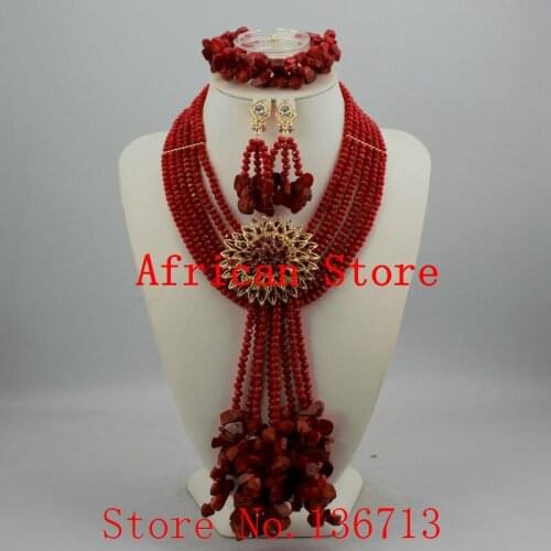 2016 Latest African Wedding Coral Beads Jewelry Set African Nigeria beads jewelery Sets for Free Shipping HD349-1