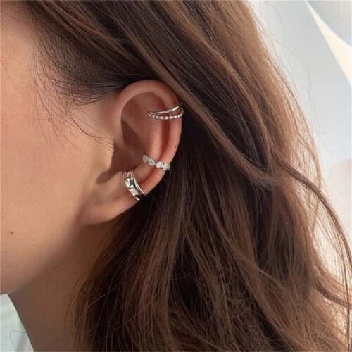 3pcs/set 925 Sterling Silver Zircon Geometric Earrings Female Double Twist Without Pierced War Clip Ear Cuff Clip Earrings