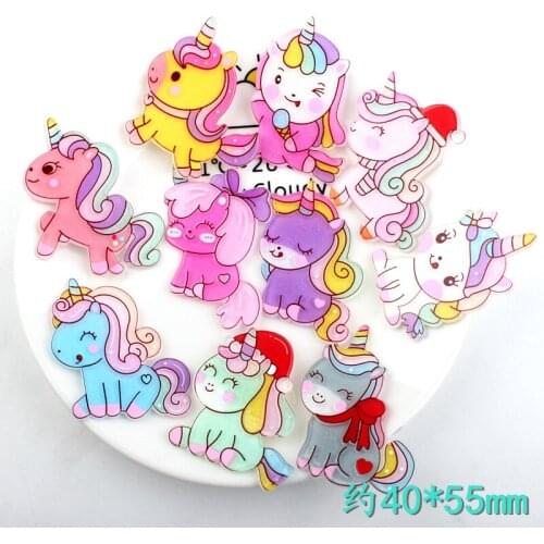 30Pcs 40*55mm Acrylic Lovely mixed Unicon animals Flatback Cabochon Scrapbook Kawaii DIY Embellishments Accessories
