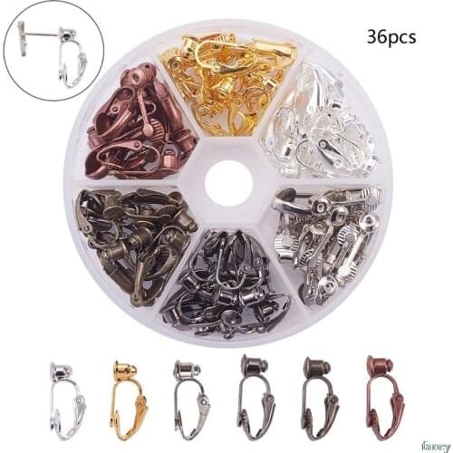 36pcs/Box 6 Colors Brass Stud to Clip on Earring Converters for Non-Pierced Ears