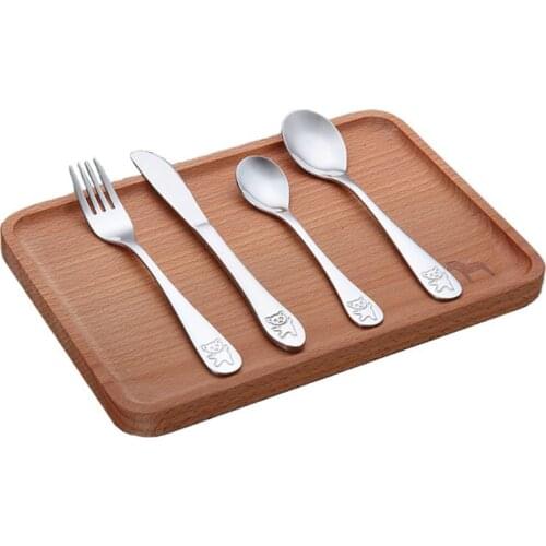 4pcs/set Baby Teaspoon Spoon Food Feeding Fork Knife Utensils Set Stainless Steel Kids Learning Eating Habit Children Tableware