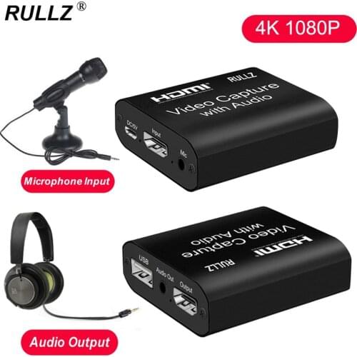 4K TV Loop 1080p HDMI Graphics Capture Card USB 2.0 3.0 Recording Box Game Live Streaming Mic In Audio Out Phone Video Recorder