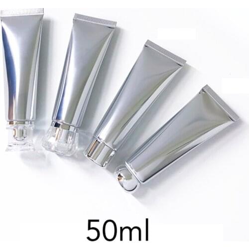 50ml Silver Empty Cosmetic Container 50g Aluminum Plastic Squeeze Bottle Facial Cleanser Lotion Body Cream Soft Tube 10pcs