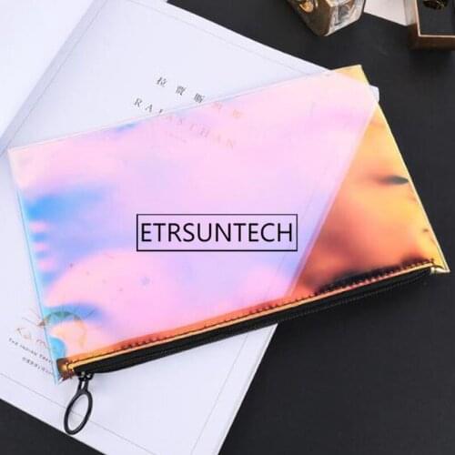 50pcs Fashion Rainbow TPU Clear Cosmetic Pouch with Zipper Holographic for Makeup-brush Lipstick Accessories Organizer