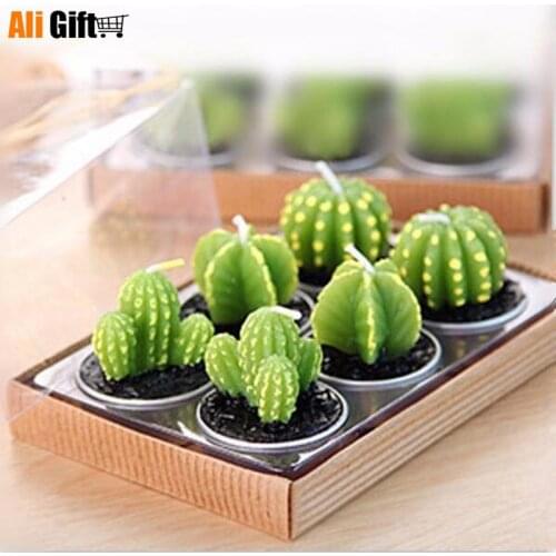 6PCS/Set Home Decoration Rare Mini Cactus Candle Table Tea Light Home Garden Simulation Plant Candle Decorative Wedding Candles