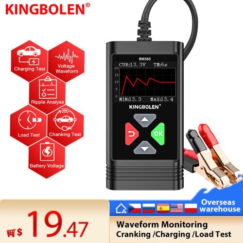 KINGBOLEN BM560 Car Battery Tester 6 Volt Battery 12 Volt Battery Analyzer Multi-language Circuit Battery load tester PK KW650