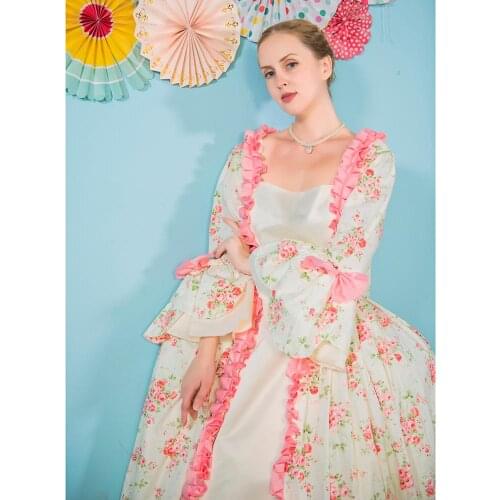 Cosplaydiy Rococo Colonial Georgian 18th Marie Antoinette Dress Womens Floral Rococo Dress L920