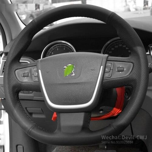 Diy car steering wheel cover for peugeot 408 4008 5008 2008 301 307 308 hand-stitched suede leather carbon fiber accessories