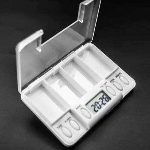 4 Grid Pill Box Medicine Storage Box Electronic Timing Reminder Medicine Boxes Alarm Timer Pills Organizer Pill Drug Container