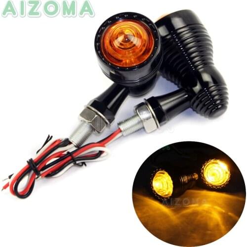2x Custom Motorcycles Turn Signal Amber Light CNC Vintage Blinker Indicator Lamp For Harley Softail Fat Boy Chopper Bobber Racer