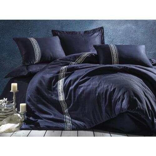 Cottonbox Embroideries Satin Royal Double Personality Duvet cover set Navy Blue