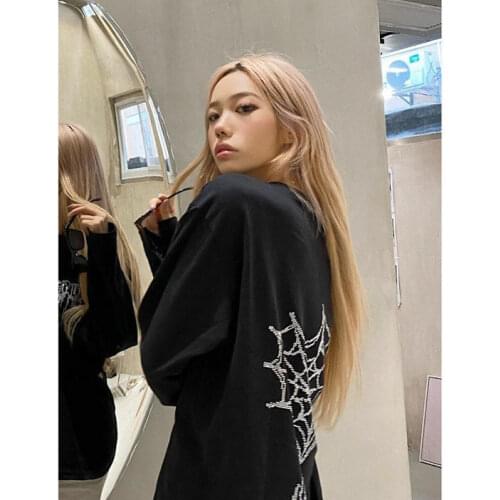Hoodies Women Gothic Diamonds Oversize Y2K Pullover Womens Korean Fashion Punk Style Casual Hoodie Hip Hop Sweatshirts