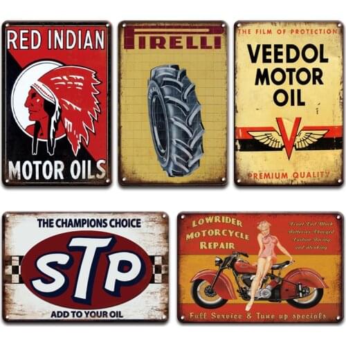 INDIAN POWER-LUBE MOTOR OILS Metal Sign Vintage Car BP NGK Pin-up Girl Poster Tin Plate Signs Retro Garage Man Cave Home Decor