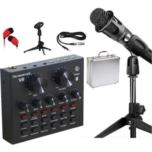 Microphone Kit Studio Live Stream Broadcasting Recording Condenser Sound Card Set Bluetooth for Computer Pc Mobile Phone Sing