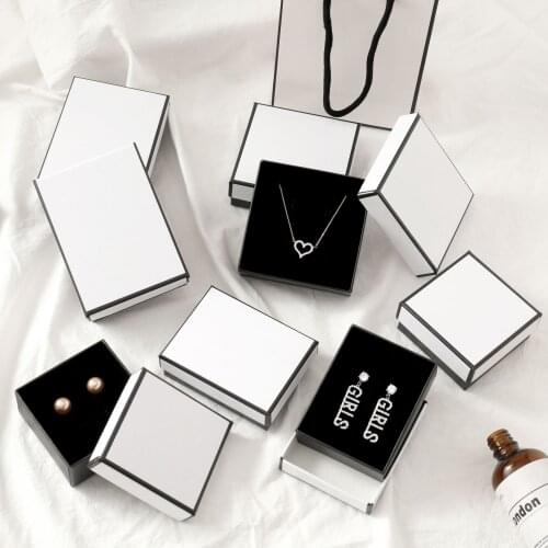 12pcs Square Jewelry Display Gifts Box Holder Black and White Kraft Paper Engagement Ring Brooch Necklace Bracelet Box Bag