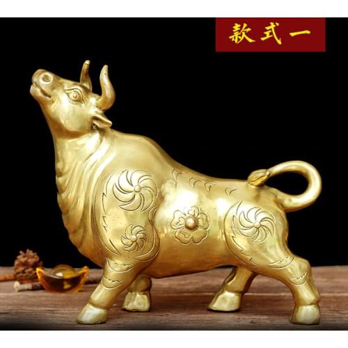BEST Business gift - Home office efficacious Talisman Stock market cattle Inviting money gold cattle bull FENG SHUI BRASS statue